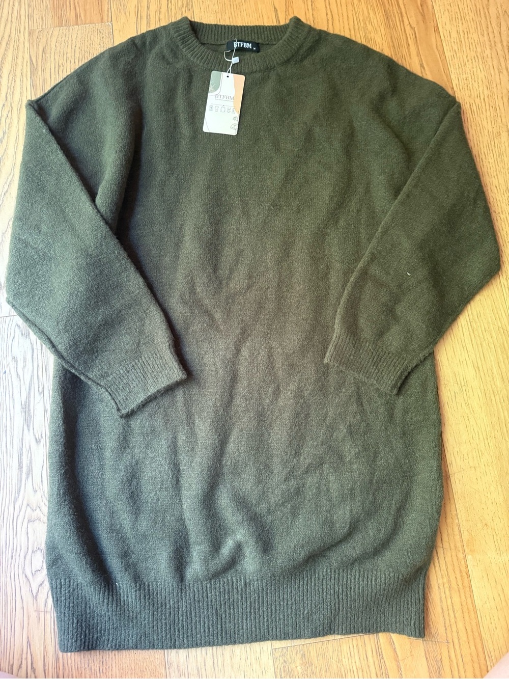 PTBM Olive Green Crewneck Sweater Dress